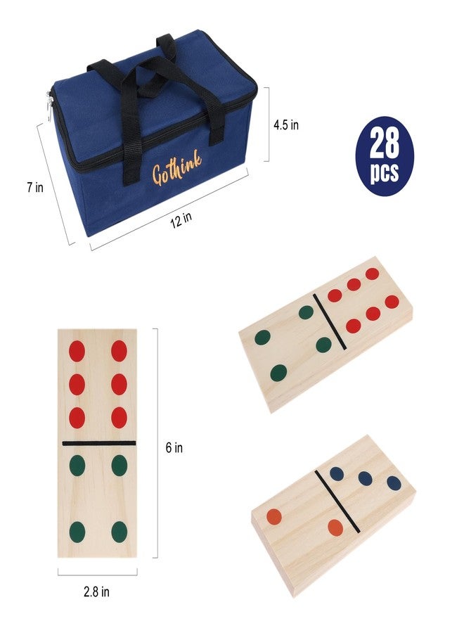 GOTHINK Giant Wood Dominoes Game Outdoor Set for Adults and Kids, 28pcs Jumbo Large-Format Domino Tile with Carrying Bag for Birthday Holiday Family Party Games & Outdoor Lawn and Backyard Activities - Image 2